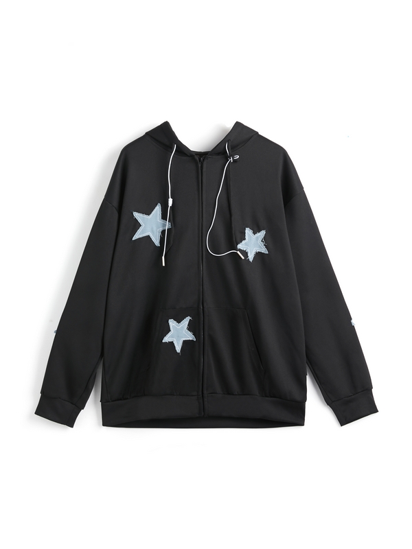 Hoodie mit Reißverschluss für Herren mit Sternenaufnäher-7