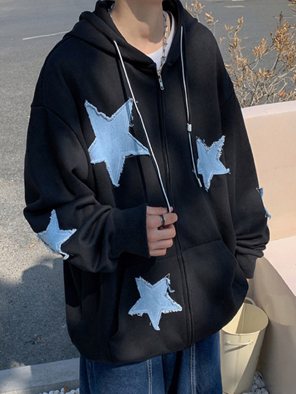 Hoodie mit Reißverschluss für Herren mit Sternenaufnäher-2