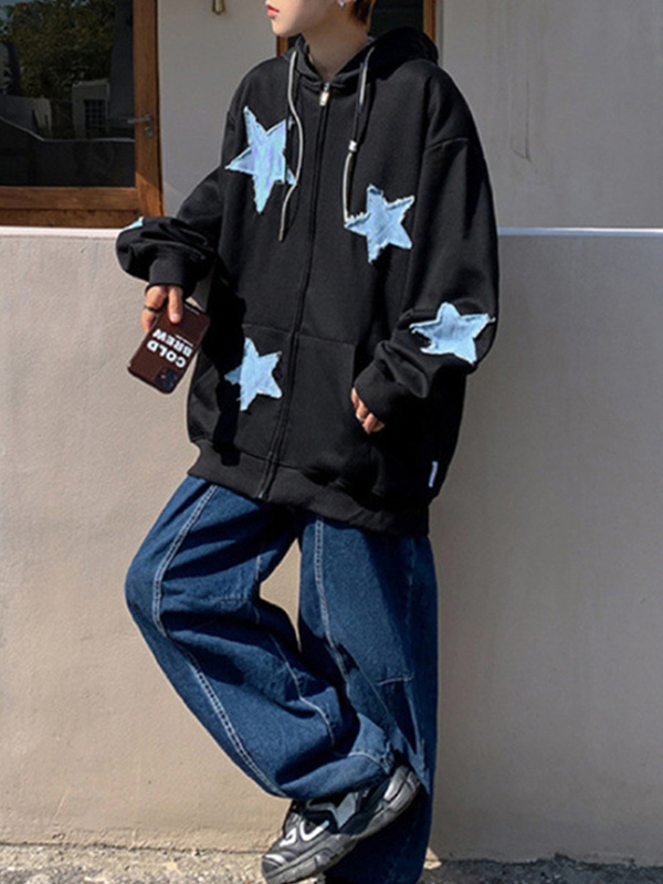 Hoodie mit Reißverschluss für Herren mit Sternenaufnäher-1