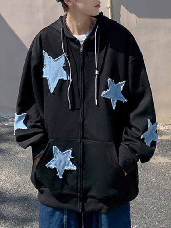 Hoodie mit Reißverschluss für Herren mit Sternenaufnäher-3