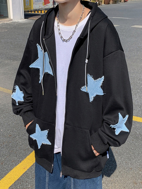 Hoodie mit Reißverschluss für Herren mit Sternenaufnäher-6