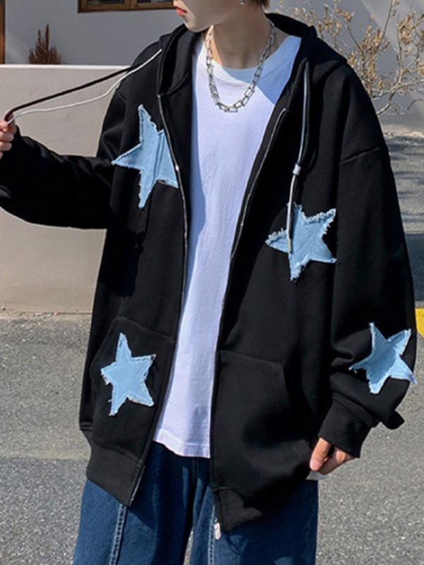 Hoodie mit Reißverschluss für Herren mit Sternenaufnäher-4