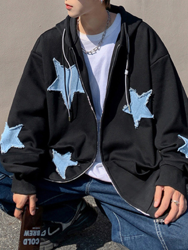 Hoodie mit Reißverschluss für Herren mit Sternenaufnäher-5