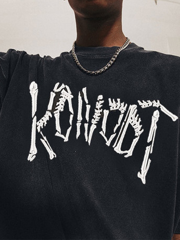 Übergroßes, kurzärmliges Herren-T-Shirt mit verwaschenem Old Skull-Print-2