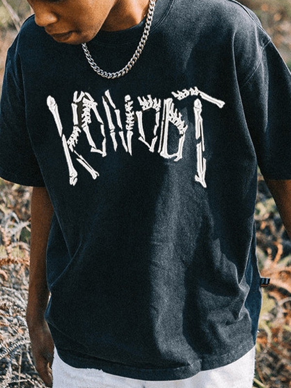 Übergroßes, kurzärmliges Herren-T-Shirt mit verwaschenem Old Skull-Print-1