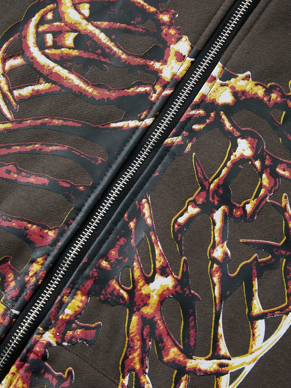 Lockerer Kapuzenpullover mit Skelett-Print-3