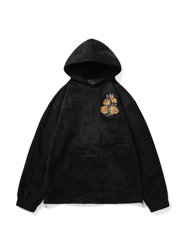 Übergroßer Kapuzenpullover mit floraler Buchstabenstickerei für Herren-1