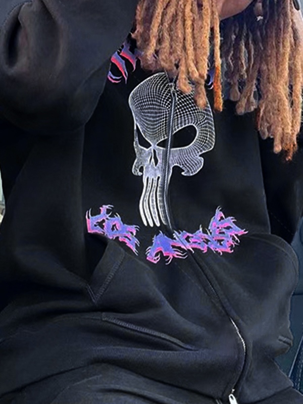 Übergroßer Kapuzenpullover mit Rock-Skull-Print für Herren-2