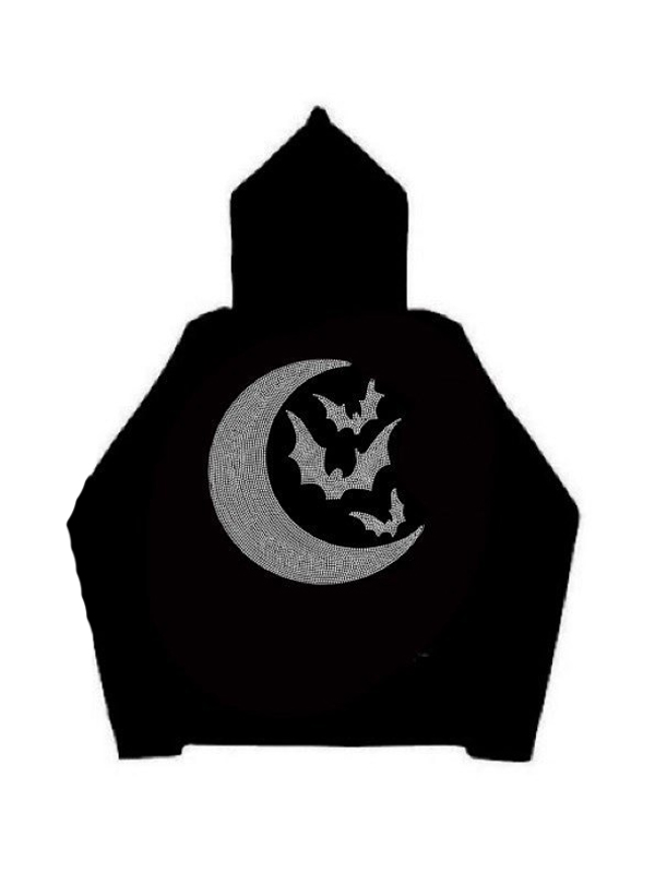 Schmaler, übergroßer Kapuzenpullover mit Devil Moon-Strass-Print für Herren-2