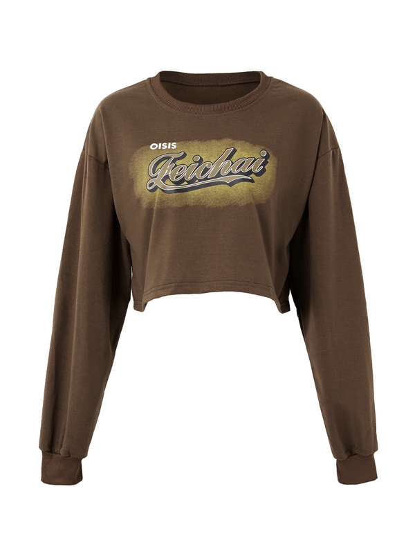Crop-Sweatshirt mit Buchstaben-Print und lockerem Saum-3