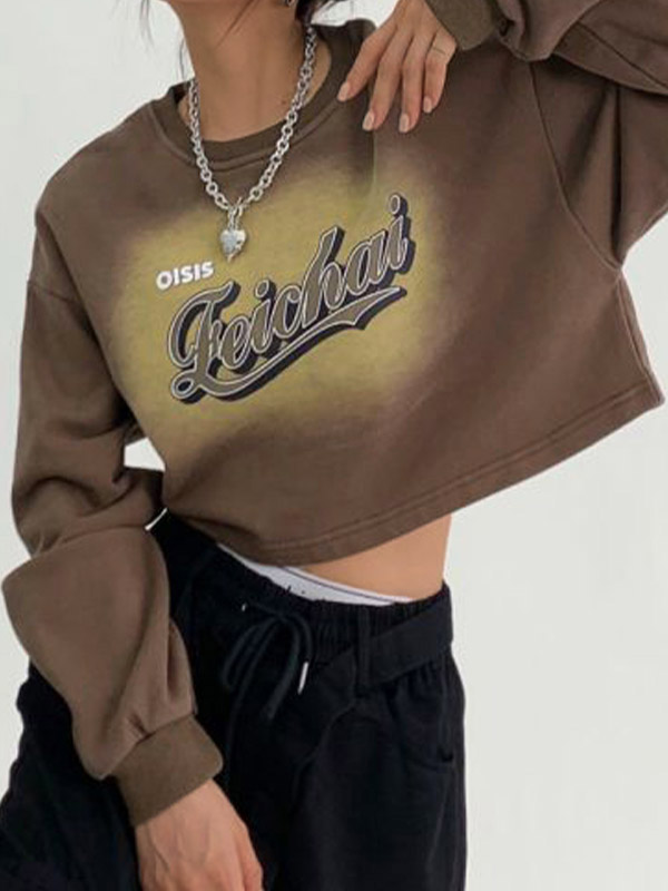 Crop-Sweatshirt mit Buchstaben-Print und lockerem Saum-2