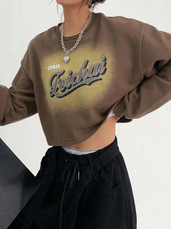 Crop-Sweatshirt mit Buchstaben-Print und lockerem Saum-1