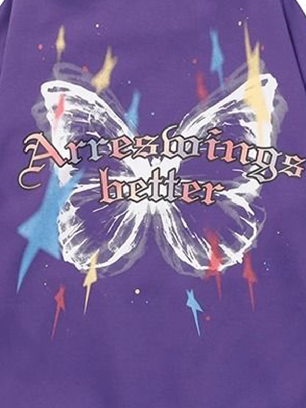 Übergroßer Street-Hoodie für Herren mit buntem Stern-Schmetterlings-Aufdruck-1