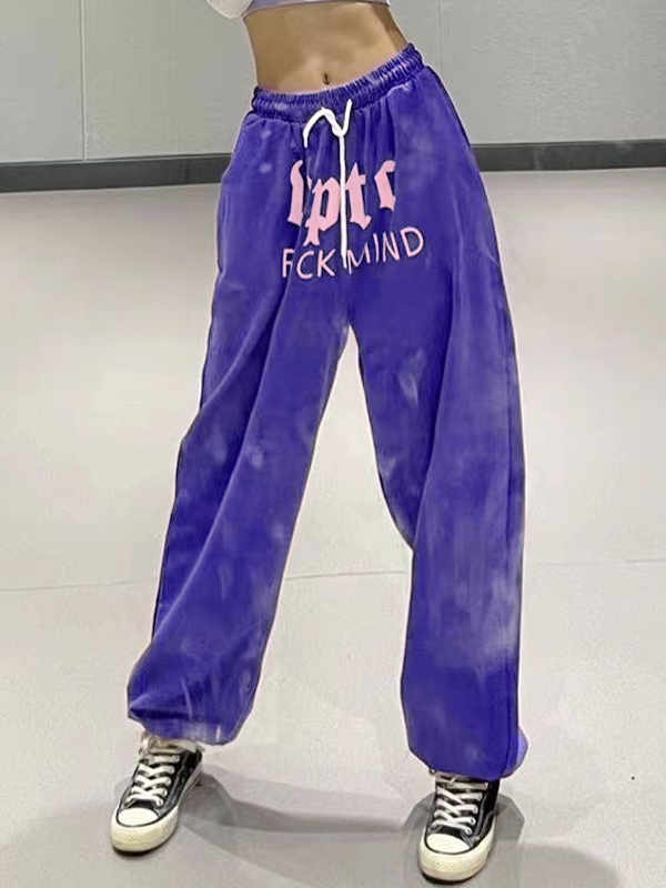 Hip-Pop-Lila-Jogginghose mit Buchstaben-Print und gebundenen Füßen-1