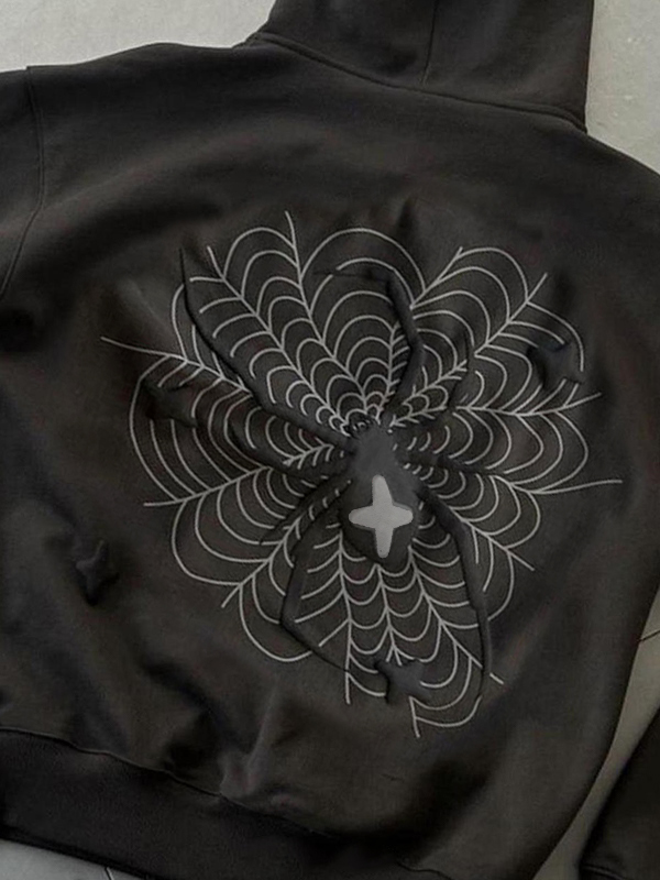 Übergroßer Kapuzenpullover mit Spinnennetz-Print für Herren-4