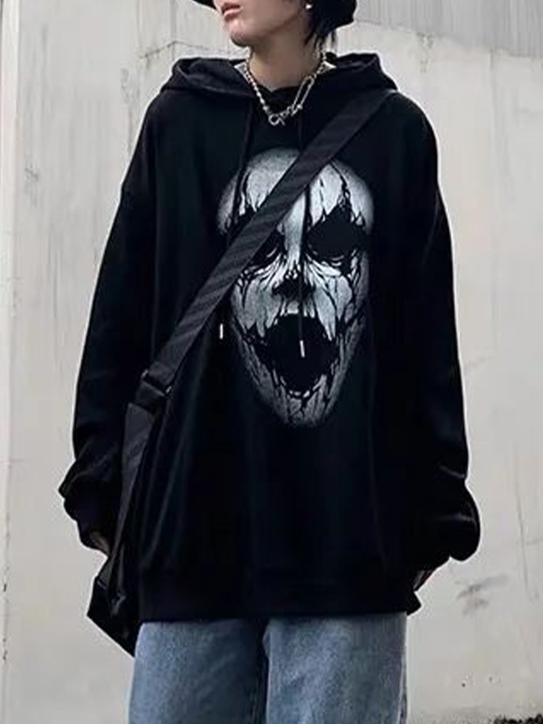 Übergroßer Kapuzenpullover mit Hip-Pop-Schädel-Print für Herren-1