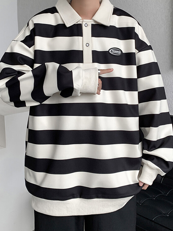 Herren-Sweatshirt mit Vintage-Streifen und Hemdkragen-1