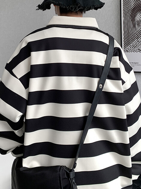 Herren-Sweatshirt mit Vintage-Streifen und Hemdkragen-2