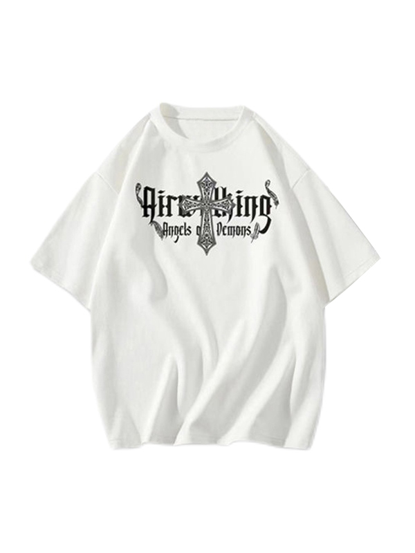 Kurzarm-T-Shirt mit Vintage-Kreuz-Print für Herren-1