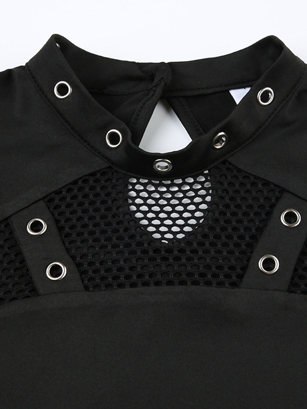 Langärmliges T-Shirt mit Ausschnitten aus Mesh und Splice Eyelet-5