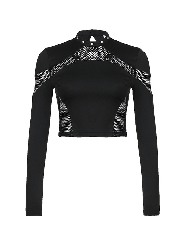 Langärmliges T-Shirt mit Ausschnitten aus Mesh und Splice Eyelet-4