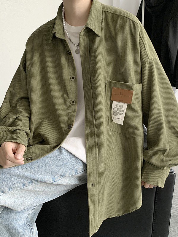 Cord-Langarmhemd mit Patch-Detail für Herren-1