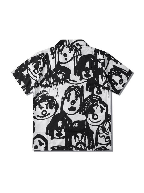 Button-Down-Hemd mit Cartoon-Graffiti-Print für Herren-2