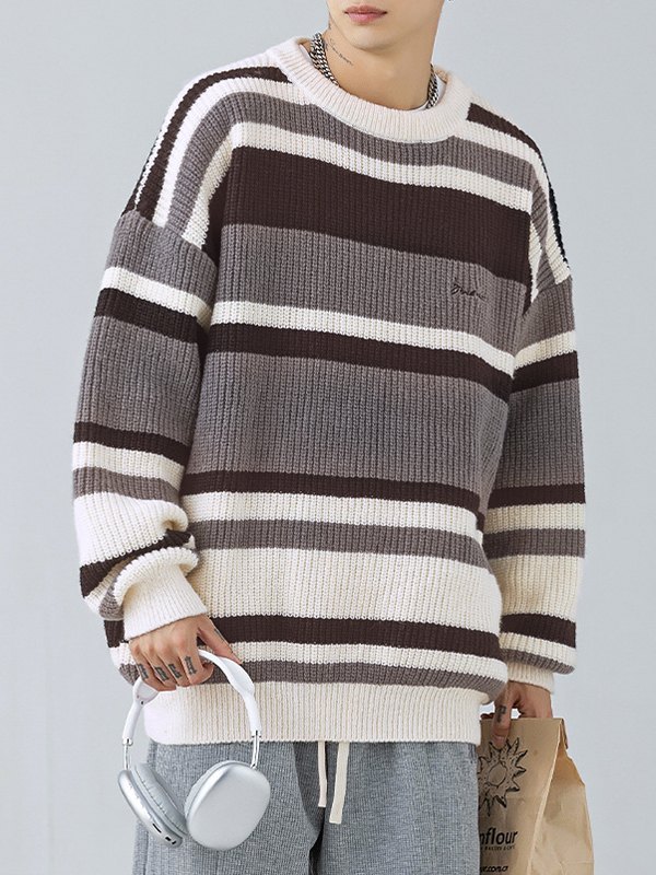 Kontrastgestreifter Vintage-Pullover für Herren-3