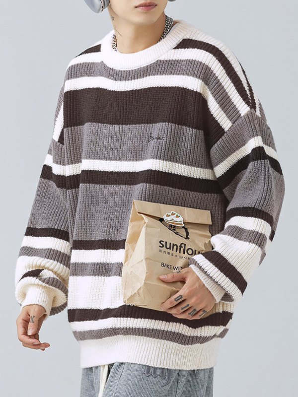 Kontrastgestreifter Vintage-Pullover für Herren-2