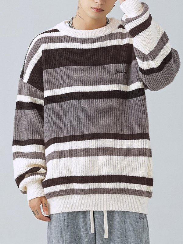 Kontrastgestreifter Vintage-Pullover für Herren-4