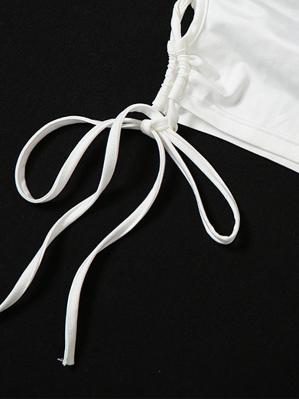 Weißes, geschnürtes Crop-Cami-Top mit Ausschnitt und Neckholder-5