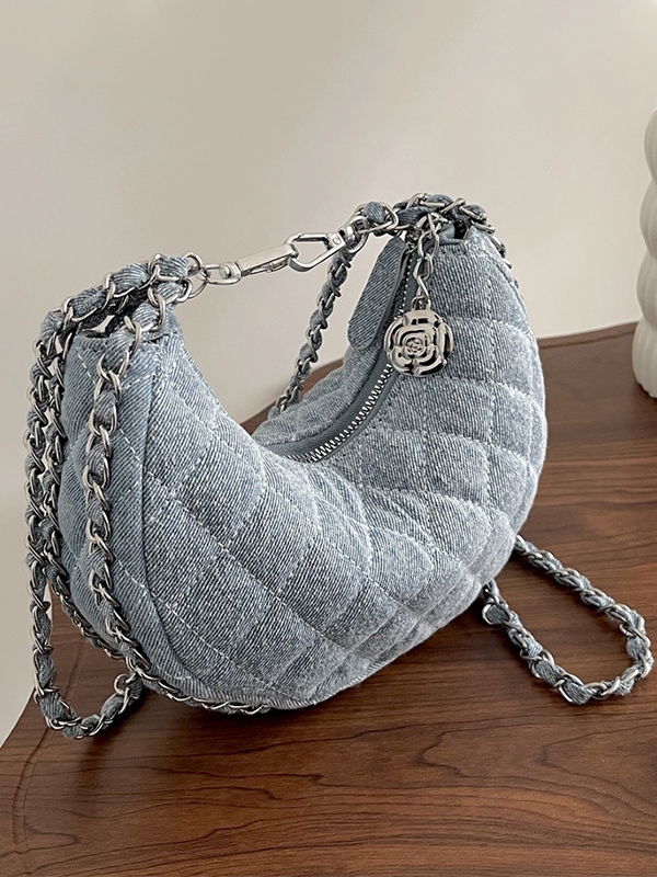 Denim-Rhombus-Ketten-Umhängetasche-1