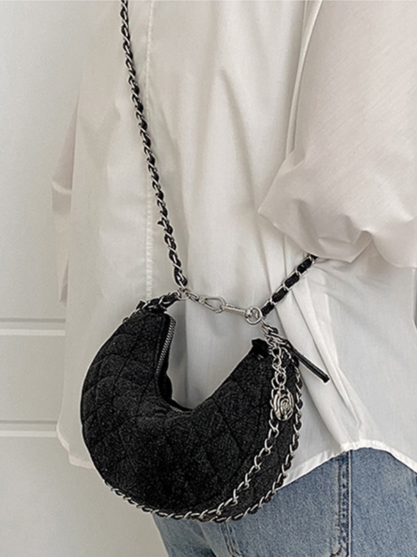 Denim-Rhombus-Ketten-Umhängetasche-3
