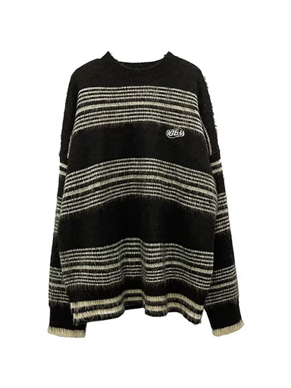 Lockerer Herrenpullover mit Fuzzy-Streifen-Print-5