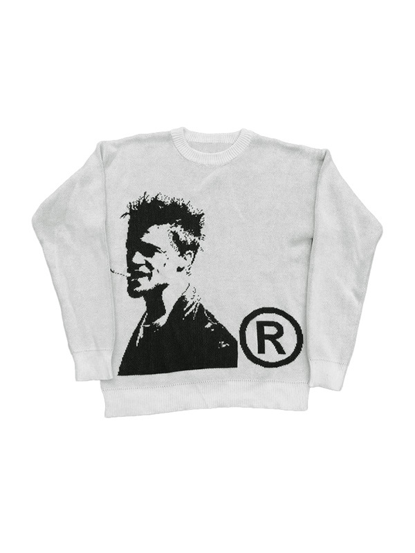 Herrenpullover mit Rundhalsausschnitt und Portrait-Print-4