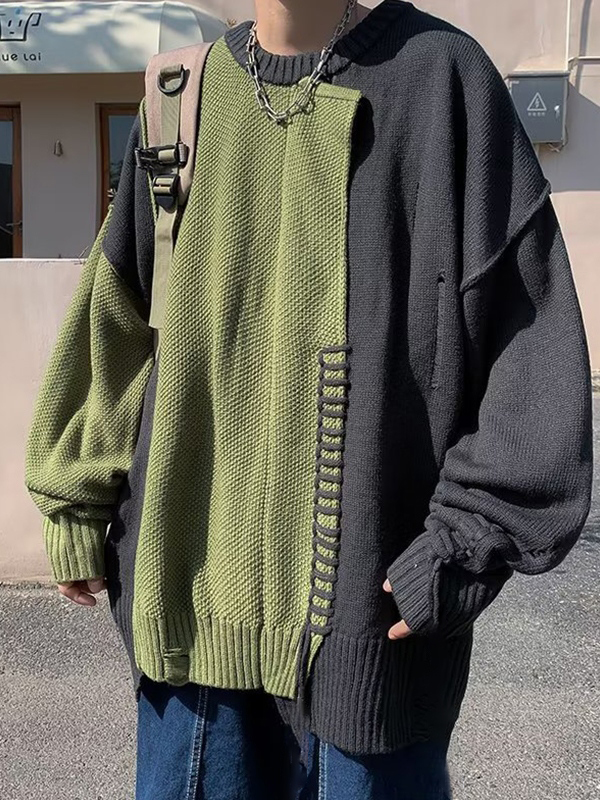 Vintage-Pullover mit Splice-Kontrastfarbe für Herren-2