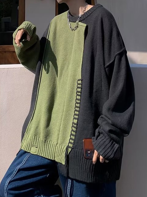 Vintage-Pullover mit Splice-Kontrastfarbe für Herren-4