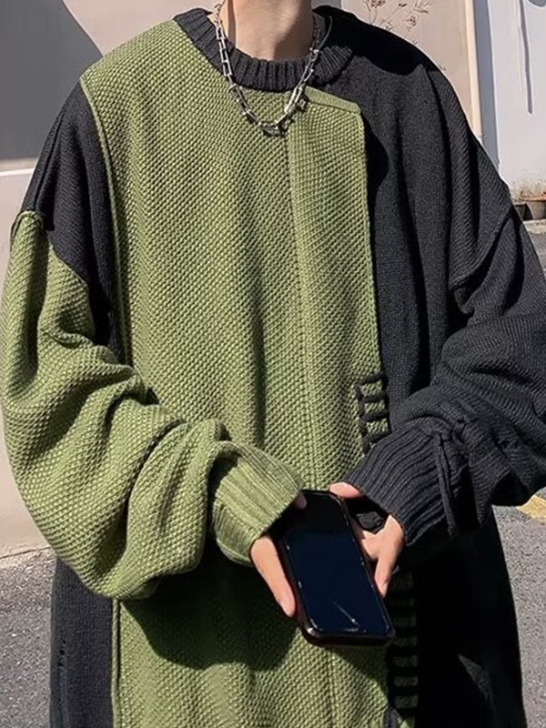 Vintage-Pullover mit Splice-Kontrastfarbe für Herren-5