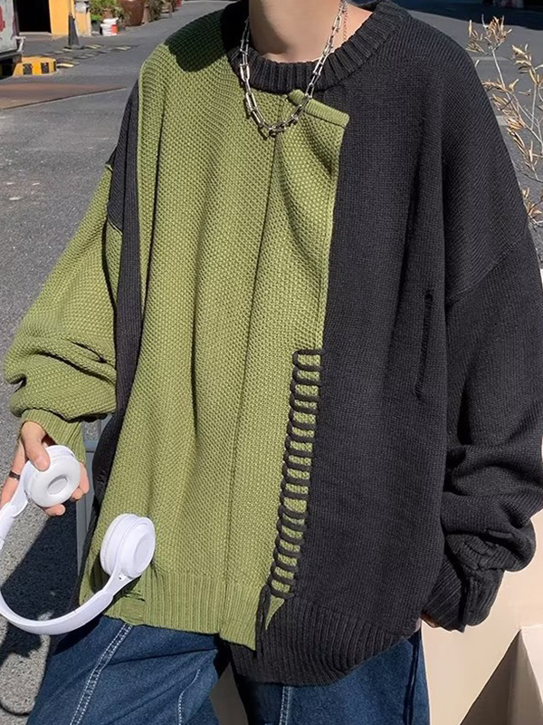 Vintage-Pullover mit Splice-Kontrastfarbe für Herren-1