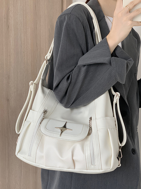Schultertasche aus Leder mit Metall-Sterndekor und großem Fassungsvermögen-3