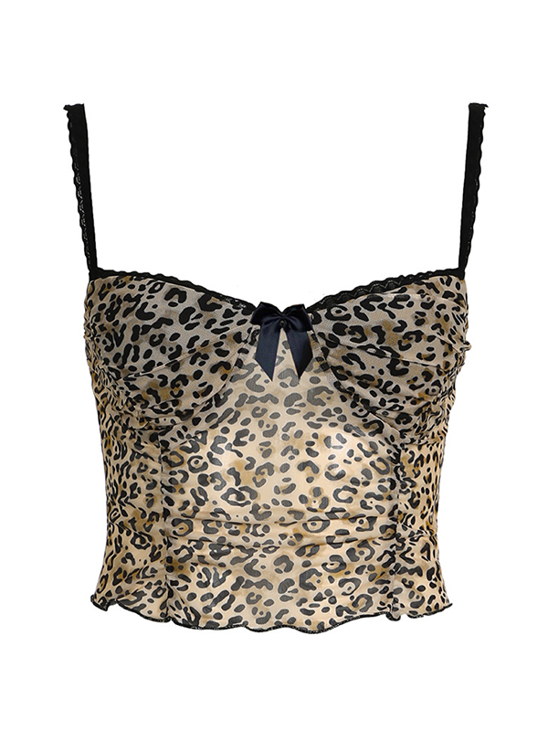 Camisole-Top mit Leopardenmuster, Schleife und Spitze-3