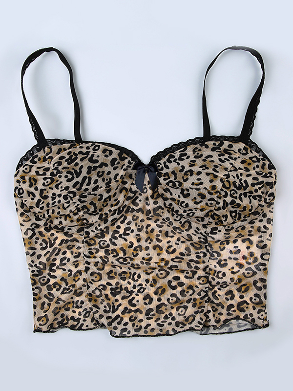Camisole-Top mit Leopardenmuster, Schleife und Spitze-4