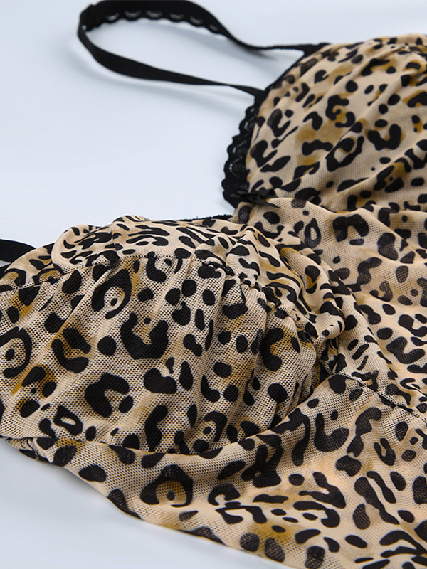 Camisole-Top mit Leopardenmuster, Schleife und Spitze-5